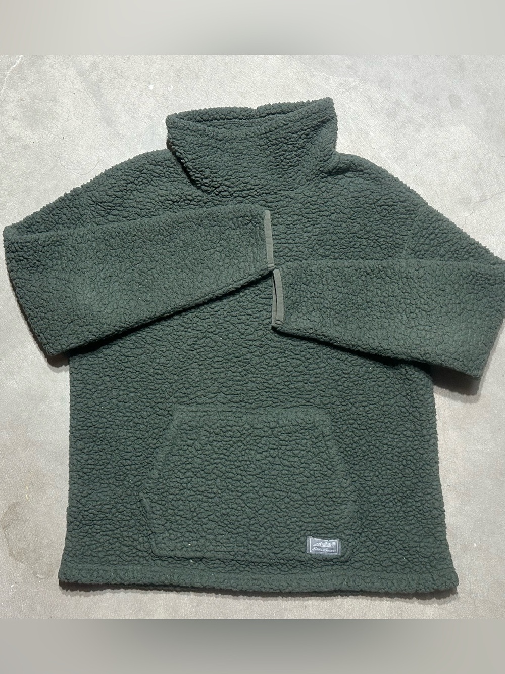 Eddie Bauer Fireside Plush Sherpa Olive Green Pullover Funnel Neck Womens Medium